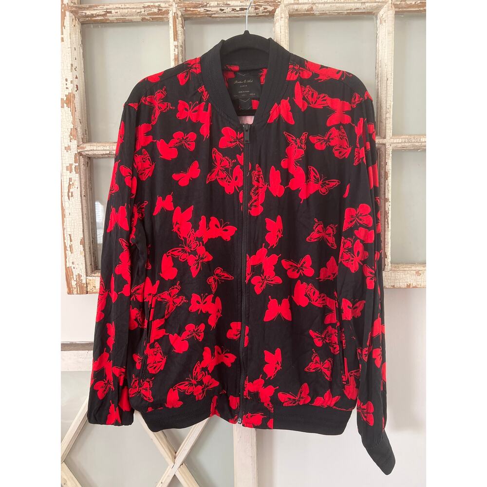Porter & Ash mens size large black jacket with red butterflies